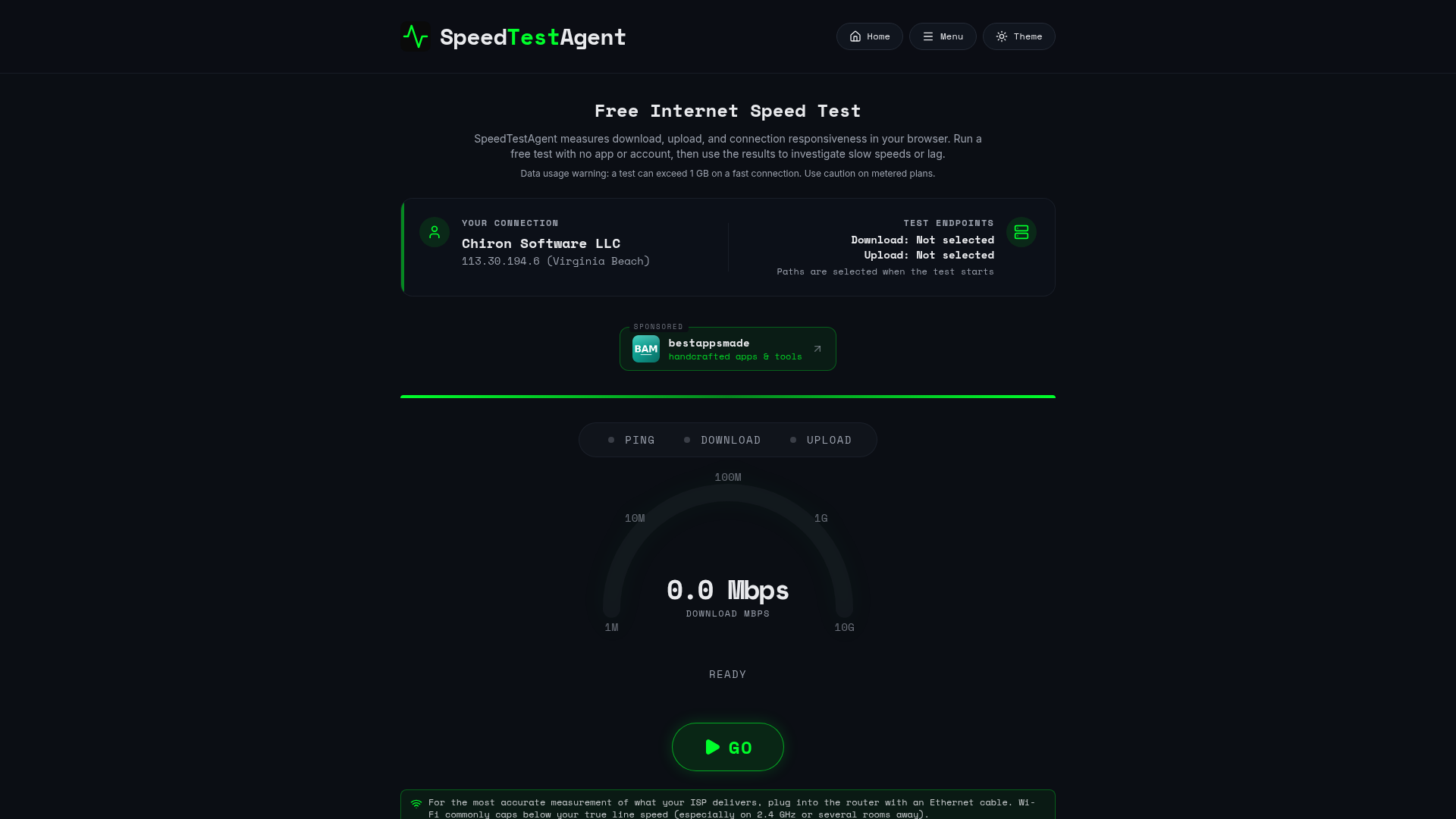 SpeedTestAgent internet speed testing website